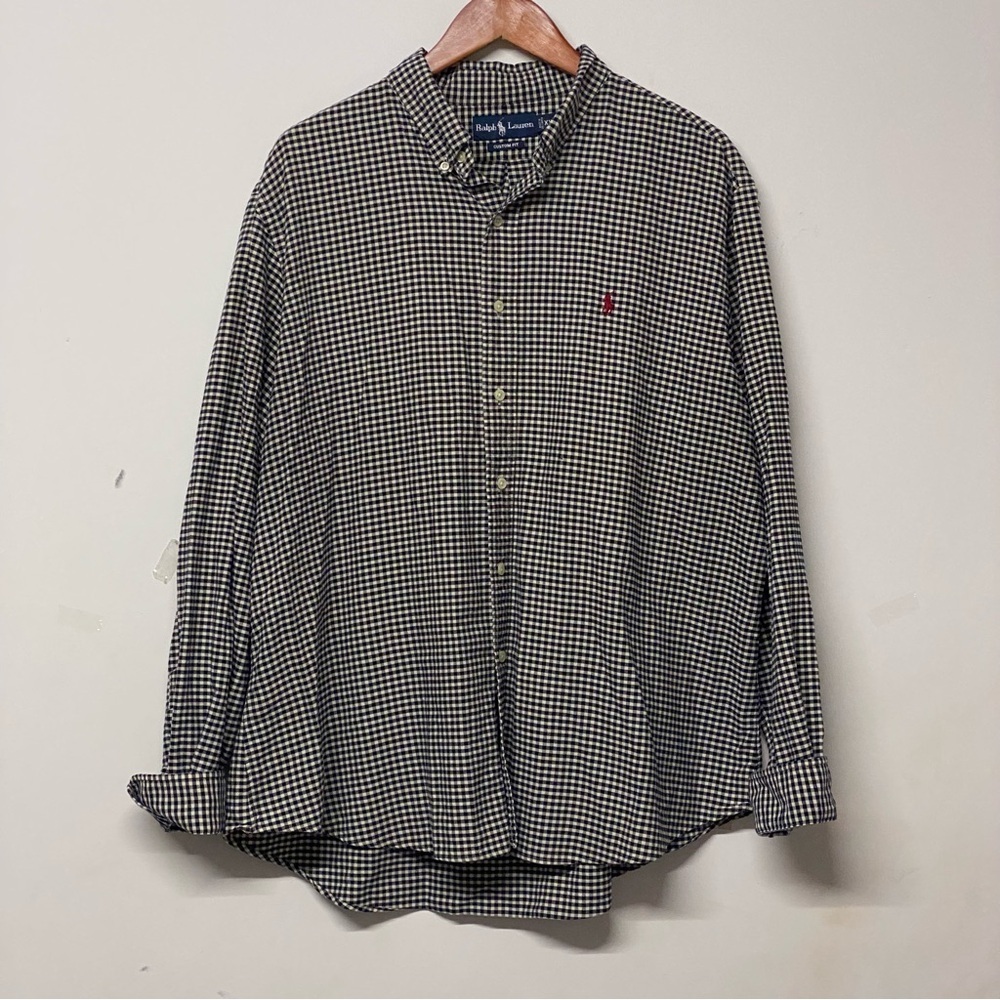 Ralph Lauren Gingham Print Long Sleeve Custom Fit Button Down Dress Shirt XXL